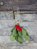 Christmas Mistletoe Sprig- Green with Red Berries, Hanging Twine