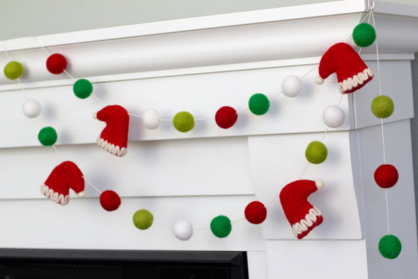 Santa Claus Hats Christmas Garland- Red Green White