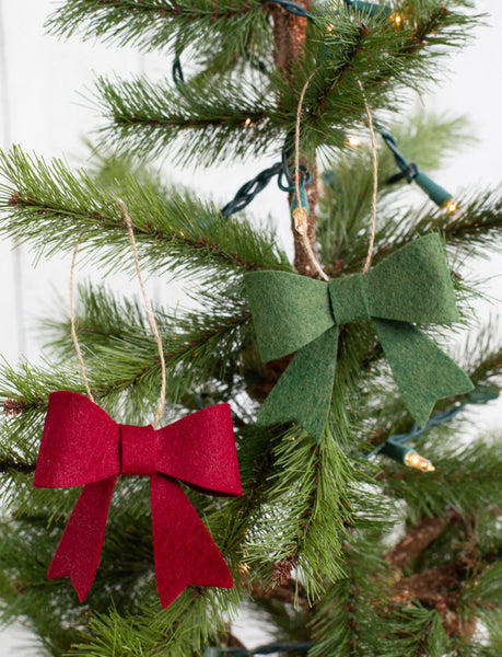 Burgundy & Forest Green Felt Bow Christmas Ornaments