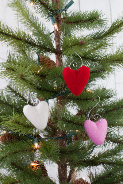 Valentine's Day Folk Heart Ornaments- Red, Pink, Off White