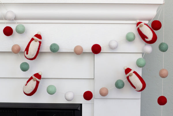 Santa Claus Christmas Garland- Teal Pink Red White