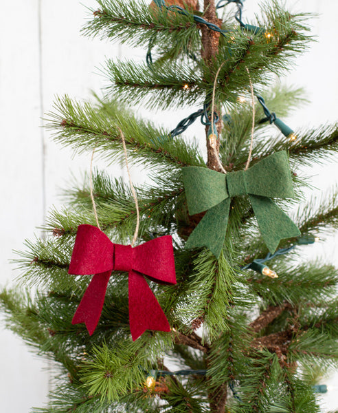 Burgundy & Forest Green Felt Bow Christmas Ornaments