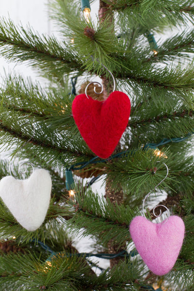 Valentine's Day Folk Heart Ornaments- Red, Pink, Off White