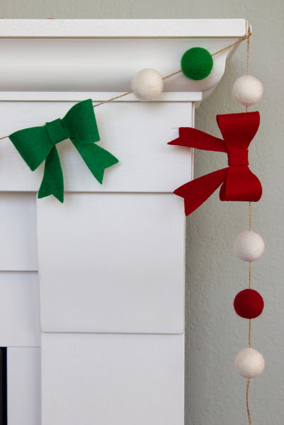 Red, Kelly Green, White Felt Bow Garland