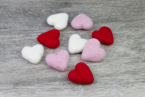 Valentine's Day Felt Hearts- Red, Pink, White