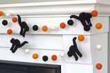 Black Cat Halloween Garland- Orange Black & White