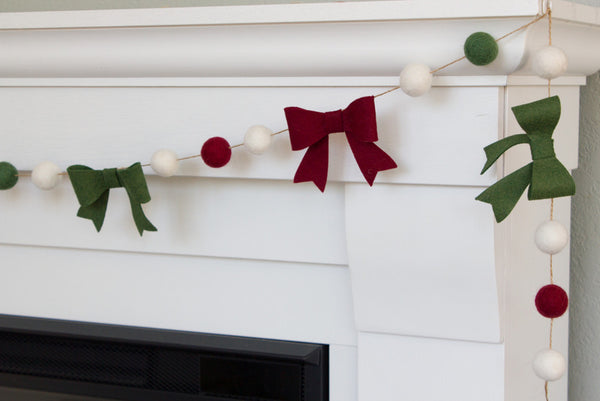 Burgundy, Forest Green Felt Bow Garland