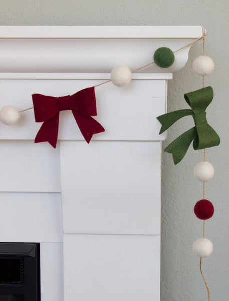 Burgundy, Forest Green Felt Bow Garland