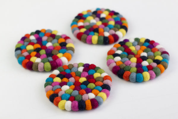Round Multicolor Felt Coasters- Set of 4 or 6