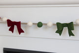 Burgundy, Forest Green Felt Bow Garland