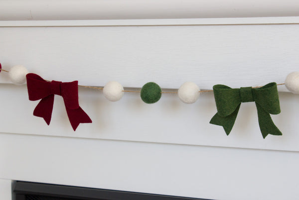 Burgundy, Forest Green Felt Bow Garland