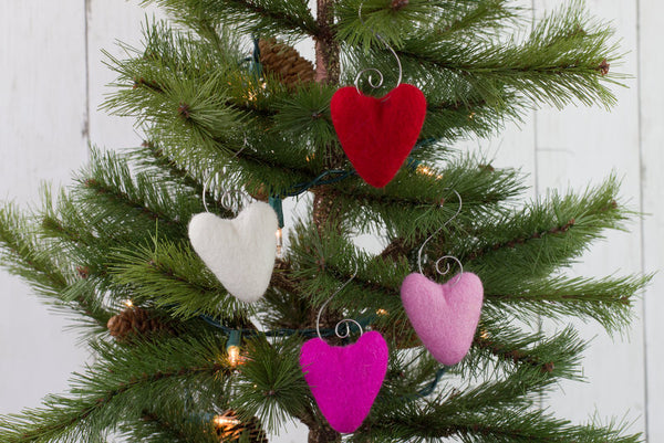 Valentine's Day Folk Heart Ornaments- Red, Pinks, Off White