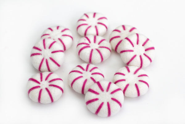 Peppermint Felted Shapes- Pink- Christmas Winter Peppermint Patty Candy- 100% Wool Felt