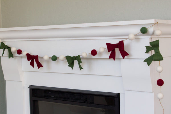 Burgundy, Forest Green Felt Bow Garland