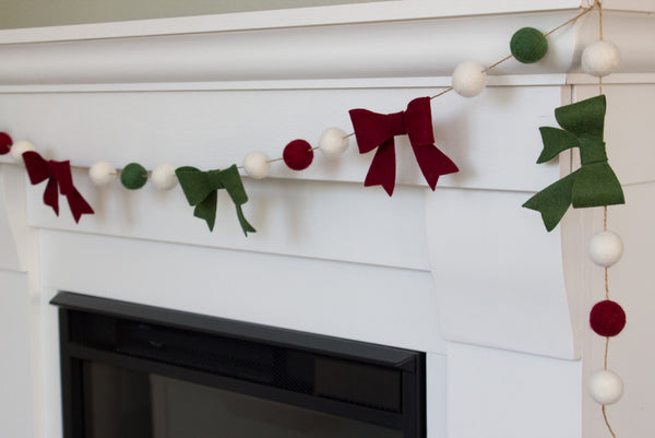 Burgundy, Forest Green Felt Bow Garland