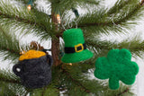 St. Patrick's Day Ornaments- SET OF 3- Shamrock, Pot of Gold, Leprechaun Hat