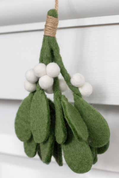 Christmas Mistletoe Sprig- Green with White Berries, Hanging Twine