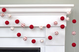 Christmas Garland Decor- Red White Swirl & Dot Felt Balls