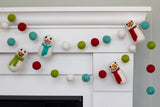 Snowman Christmas Garland- Red Green Turquoise