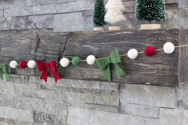 Burgundy, Forest Green Felt Bow Garland
