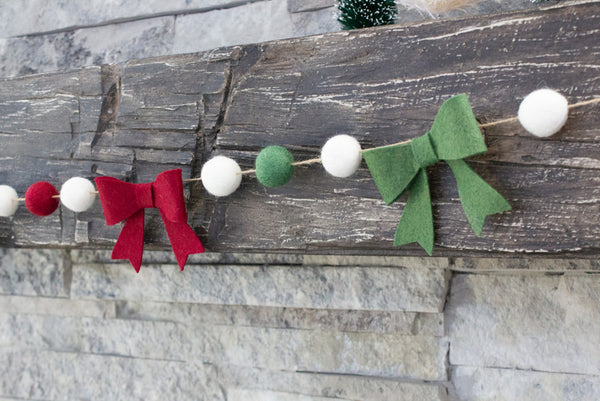 Burgundy, Forest Green Felt Bow Garland