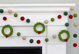 Christmas Wreath Felt Garland- Red Green Cream