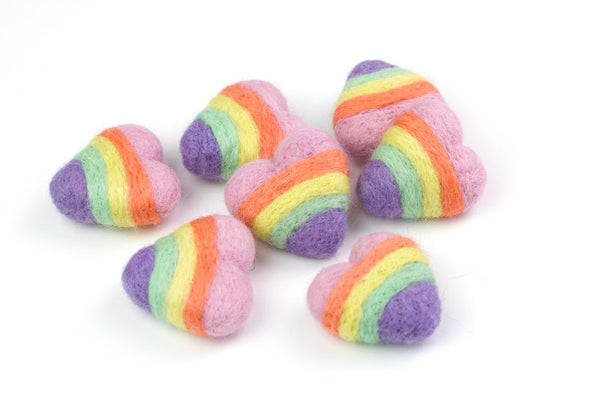 Wool Felt Striped Hearts - Pastel Rainbow