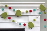 Christmas Tree Felt Ball Garland- Turquoise, Red, Green, White- 100% Wool Felt