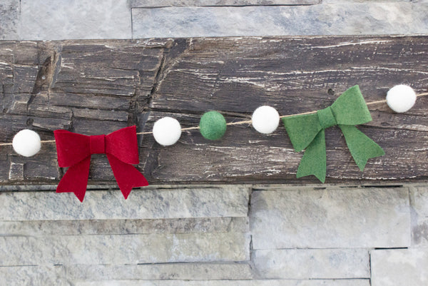 Burgundy, Forest Green Felt Bow Garland
