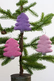 Felt Christmas Tree Ornaments- SET OF 3- Pink, Purple