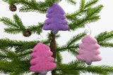 Felt Christmas Tree Ornaments- SET OF 3- Pink, Purple