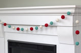 Christmas Felt Ball Garland- Red Turquoise White- Holiday Decor