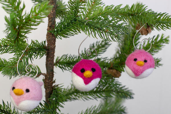 Bird Tree Ornaments- SET OF 3 or 6- Pink Chicks