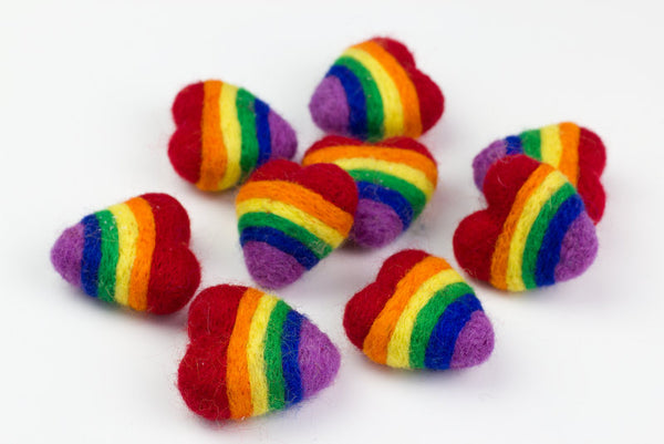 Wool Felt Striped Hearts - Rainbow