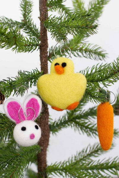 Easter Ornaments- Bunny, Chick, Carrot- SET OF 3