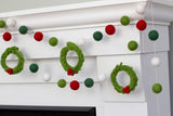 Christmas Wreath Felt Garland- Red, Shades of Green, White