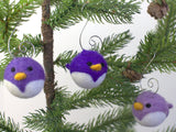 Bird Tree Ornaments- SET OF 3 or 6- Purple Chicks