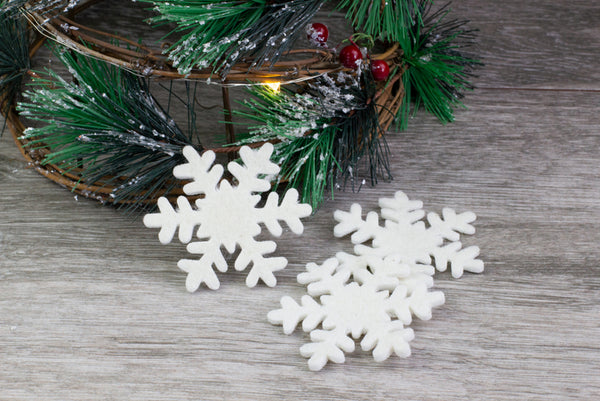 Wool Felt Snowflakes- White Christmas Winter Shapes- 100% Wool Felt