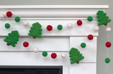 Christmas Tree Felt Ball Garland- Red, Kelly Green, White- 100% Wool Felt