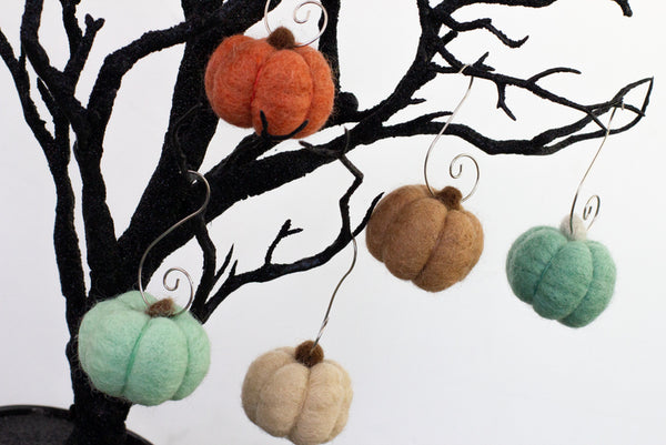 Wool Felt Pumpkin Ornaments - Teal & Terra Cotta