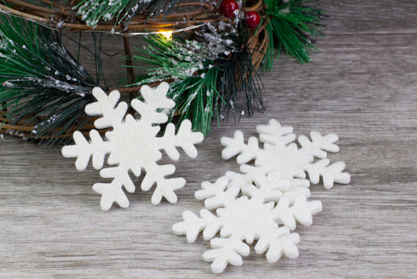Wool Felt Snowflakes- White Christmas Winter Shapes- 100% Wool Felt