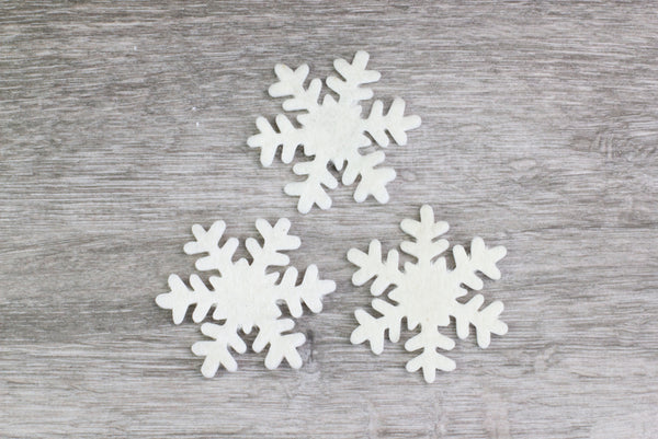 Wool Felt Snowflakes- White Christmas Winter Shapes- 100% Wool Felt