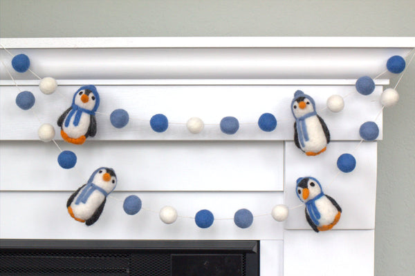 Penguin Winter Felt Garland- Blues