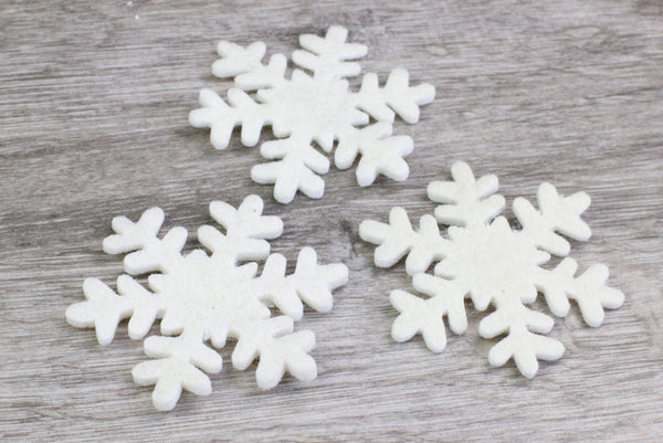 Wool Felt Snowflakes- White Christmas Winter Shapes- 100% Wool Felt