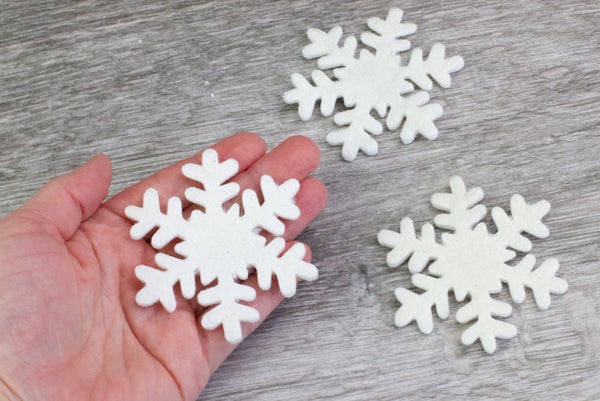 Wool Felt Snowflakes- White Christmas Winter Shapes- 100% Wool Felt