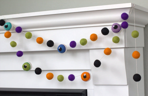 Eyeball Halloween Garland- Purple, Green, Orange & Black