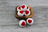 Wool Felt Heart Balls - Red & White