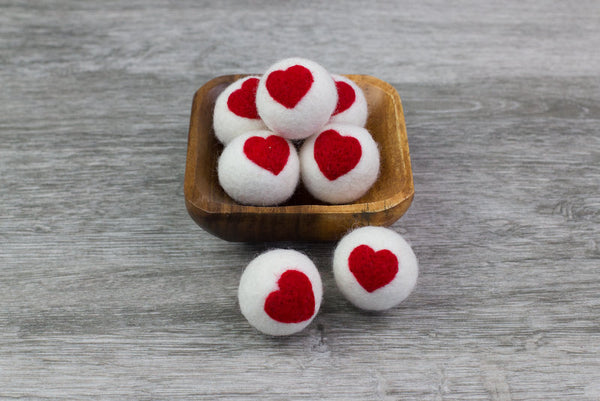 Wool Felt Heart Balls - Red & White