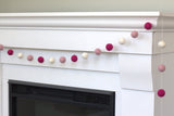 Valentine's Day Garland Decor- Berry, Pink, White Felt Balls- Eco-friendly