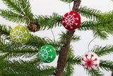 Snowflake Felt Ball Ornaments- Red, Green, White